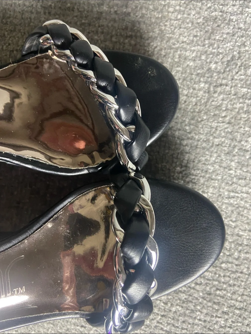 Sugar Women’s Black Wedge Sandals with Chain Accent size 6 M